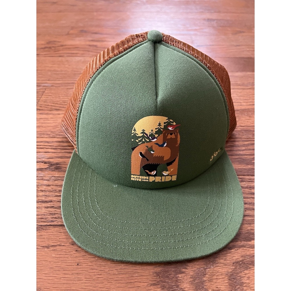 REI OUTSIDE WITH PRIDE ADULT ONE SIZE‎ TRUCKER SNAPBACK HAT GREEN BROWN